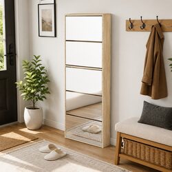 Shoe Cabinet 5-Layer Mirror Brown Wall-Mounted Organiser Footwear Storage Unit