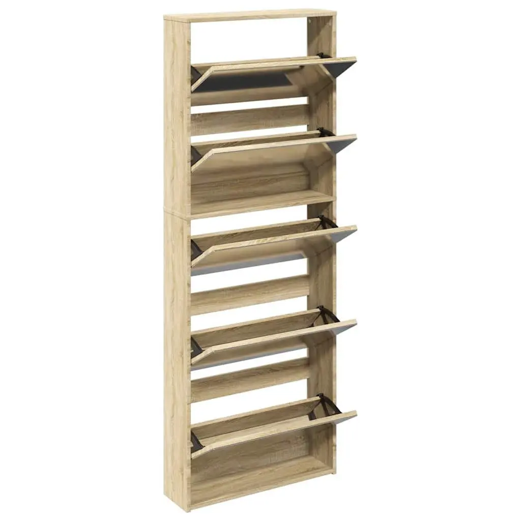 Shoe Cabinet Organiser 5 Layer Wall-Mounted Footwear Storage Unit Brown