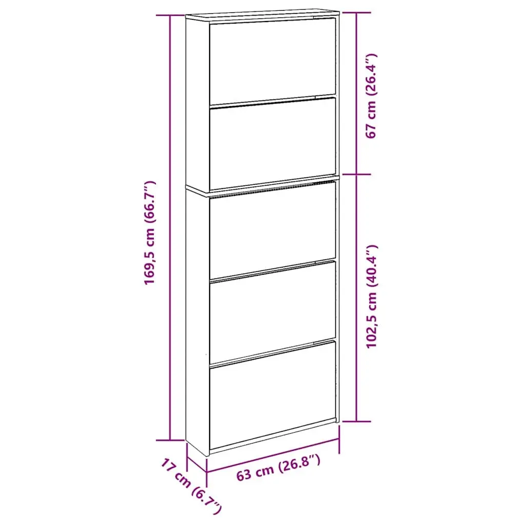 Shoe Cabinet Wall-Mounted Storage Organiser 5 Layer White