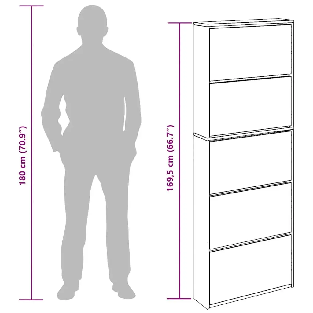 Shoe Cabinet Wall-Mounted Storage Organiser 5 Layer White