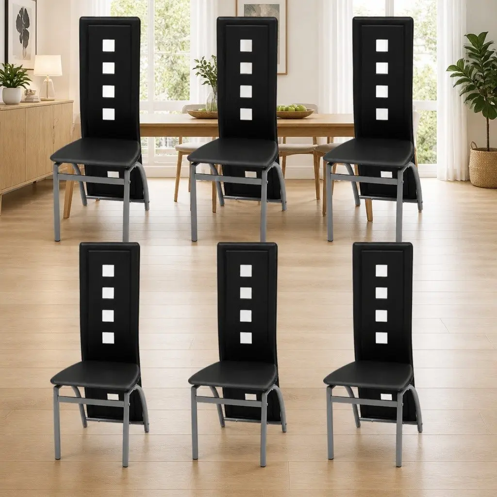 Dining Chairs Set of 6 High Backrest Black Faux Leather