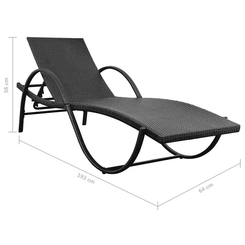 Sun Loungers Set 2pcs Outdoor Garden Beach Poly Rattan Black