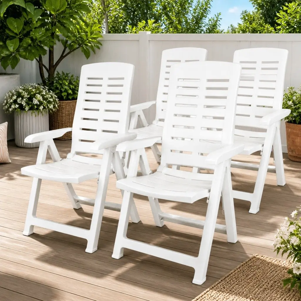 White Outdoor Reclining Chairs Set of 4
