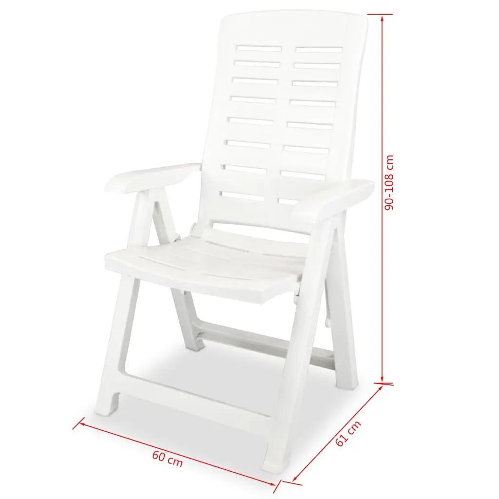 Reclining Garden Chairs Set 6 Piece Outdoor Plastic White Folding Patio Seating