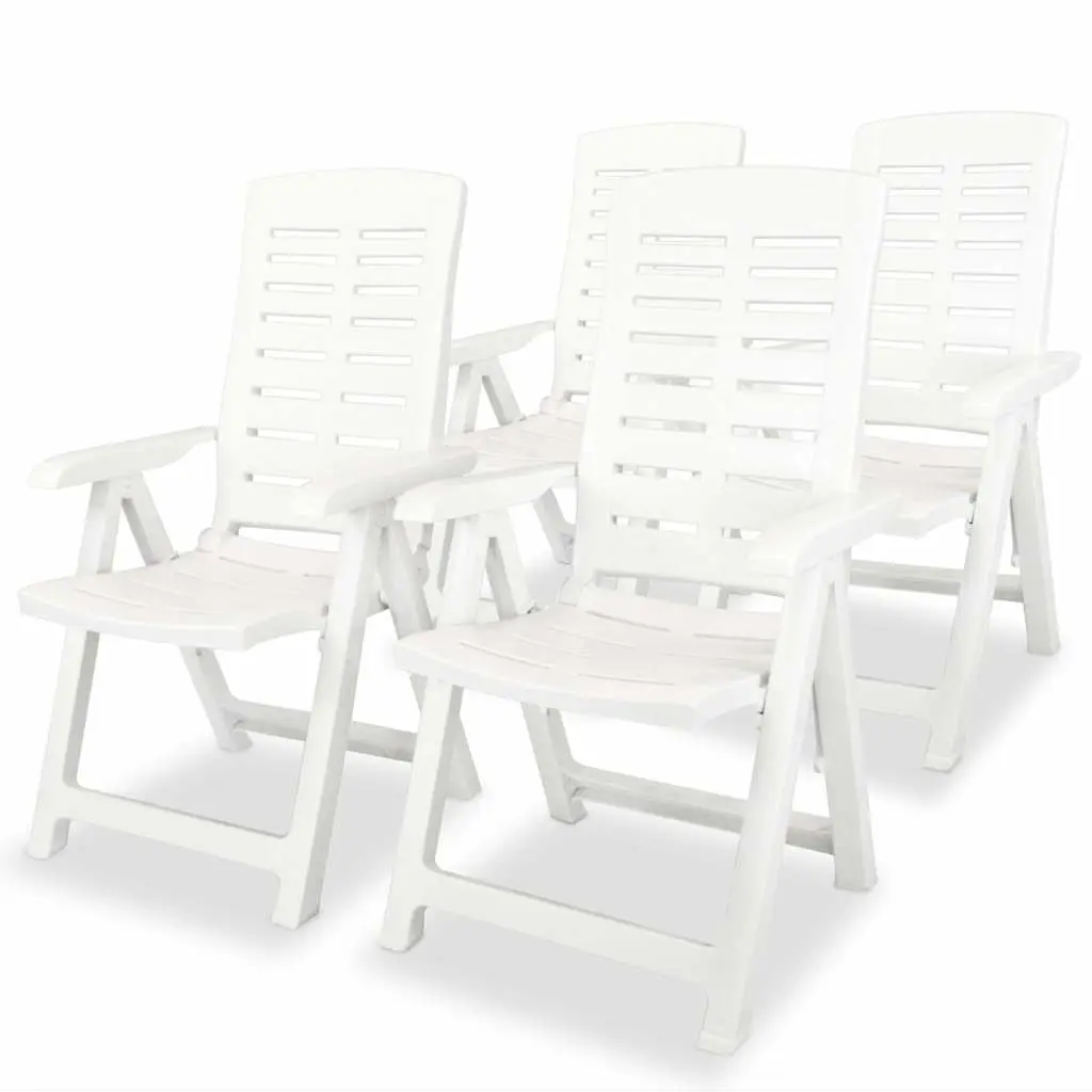 Outdoor Dining Set 5 Piece White Plastic Table Chairs Folding Reclining