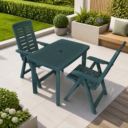 3 Piece Outdoor Bistro Set Garden Patio Dining Table 2 Folding Chairs Green