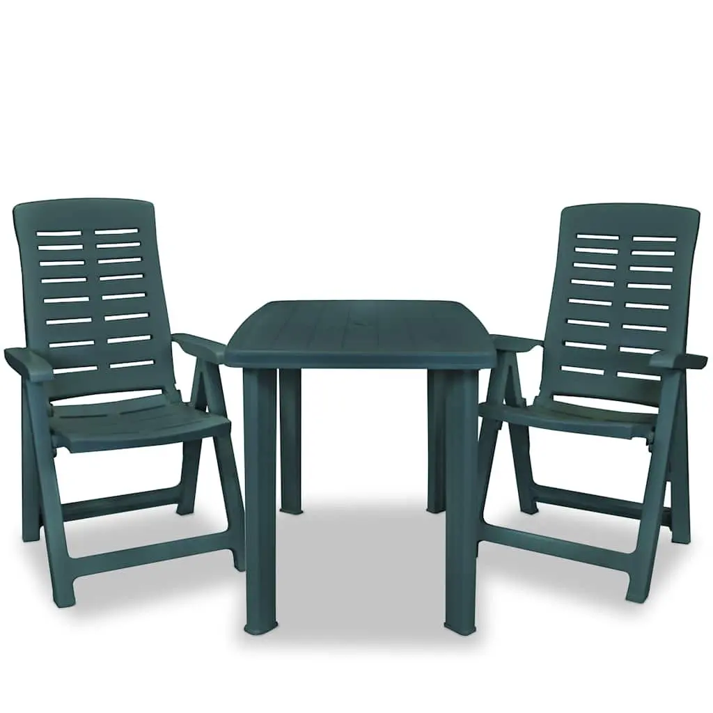 Outdoor Bistro Set Garden Dining Table 2 Folding Chairs Green