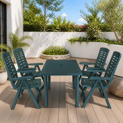 Outdoor Dining Set 5 Piece Green Garden Patio Table Folding Chairs Umbrella Hole