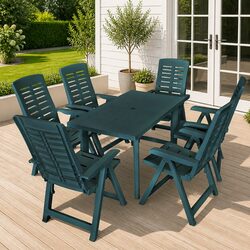 Outdoor Dining Set 7 Piece Folding Chairs Garden Table Umbrella Hole Weather