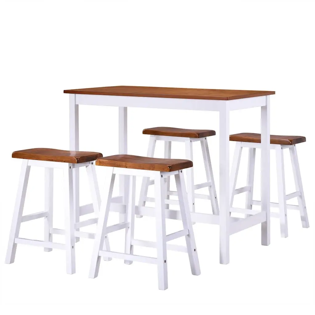 Bar Table and Stool Set 5 Pieces Solid Wood Kitchen Dining Furniture Brown