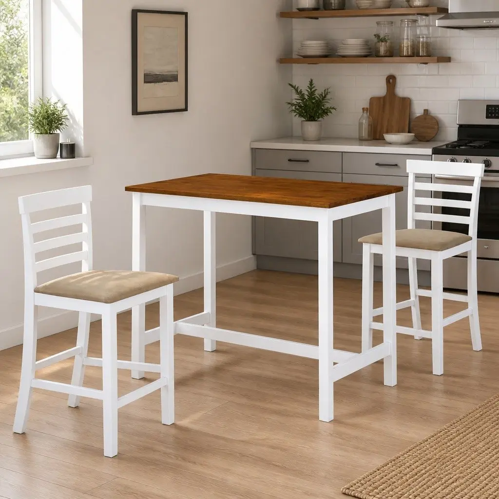 Bar Table and Stool Set Kitchen Dining 3 Pieces MDF Wood Dark Brown