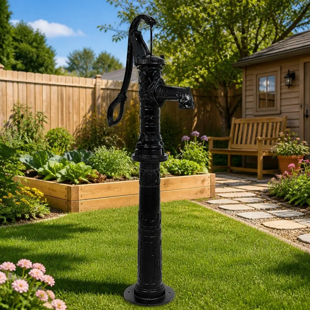Hand Operated Garden Water Pump Cast Iron Stand 38mm Black