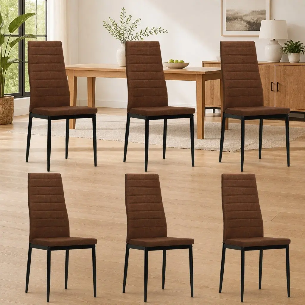 Dining Chairs Set 6 Piece Brown Fabric Padded Backrest