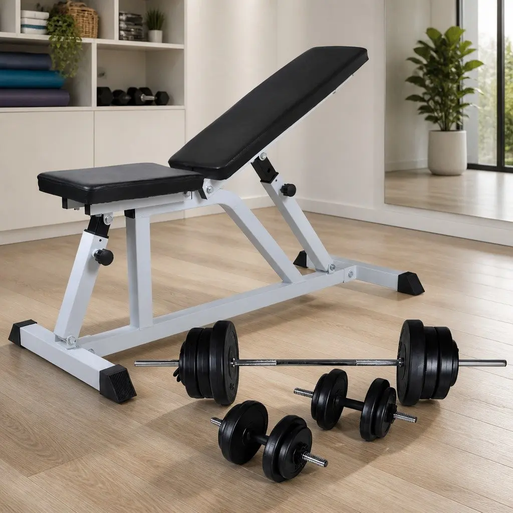 Adjustable Workout Bench Home Gym Strength Training Set 60.5kg Brown