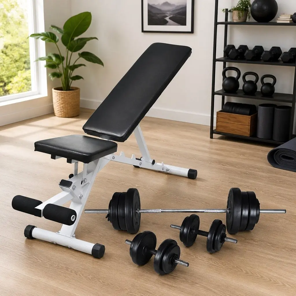 Workout Bench Adjustable Backrest Strength Training Set 60.5kg Black