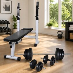 Adjustable Workout Bench Weight Rack Barbell Dumbbell Set Home Gym Equipment