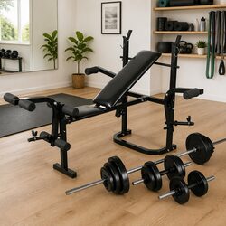 Reliable Folding Weight Bench with Complete Barbell Set