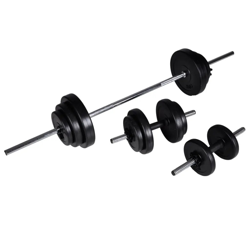 Weight Bench Barbell Dumbbell Set 30.5kg Folding Home Gym Exercise Fitness Black