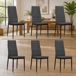 Dining Chairs Set 6 pcs Grey Fabric Kitchen Room Seat Padded Backrest