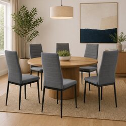 Dining Chairs Set of 6 Light Grey Fabric Kitchen Room Seat Padded Backrest