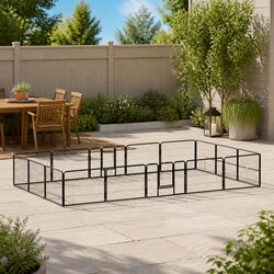 Dog Playpen 16 Panels Steel Outdoor Indoor Exercise Enclosure Kennel Run
