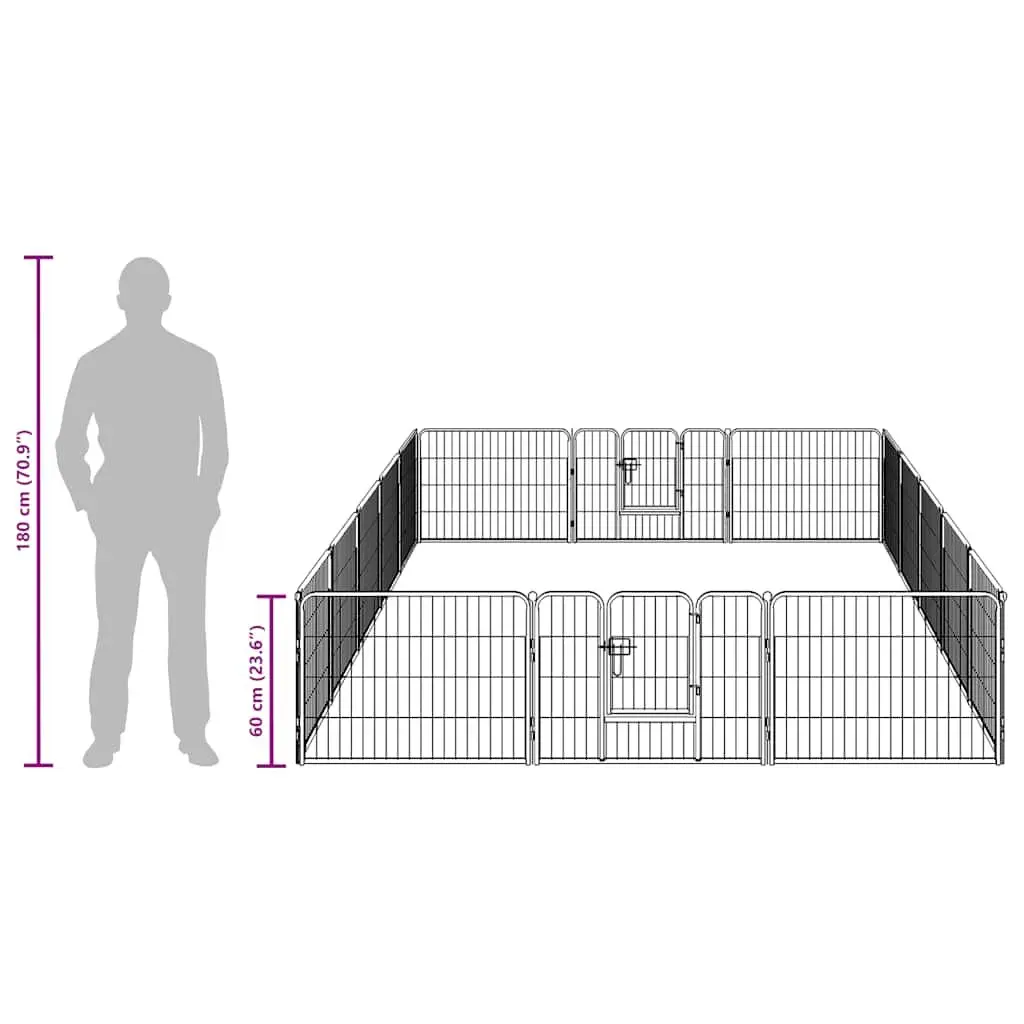 Dog Playpen 16 Panels Exercise Enclosure 60 x 80 cm Black