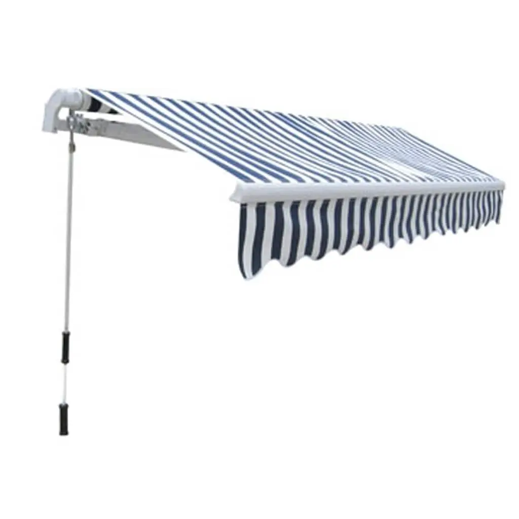 Folding Awning Manual Garden Patio Shade Canopy 300cm Blue White