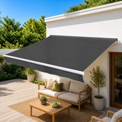 Manual Folding Awning 300cm Outdoor Garden Patio Canopy Anthracite
