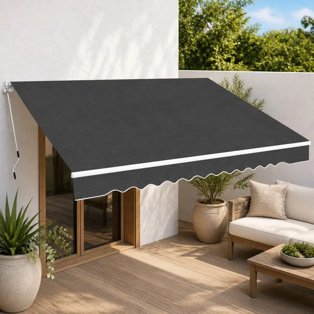 Folding Awning Manual Shade 400cm Anthracite Outdoor Patio Garden Wall Mounted