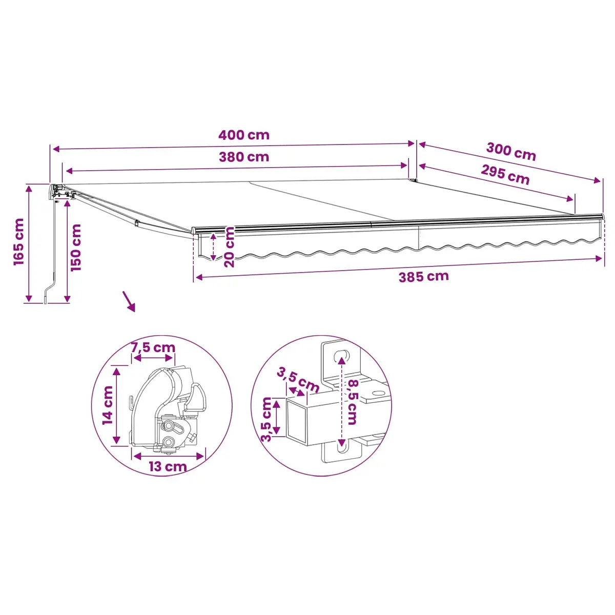 Folding Awning Manual Shade 400cm Anthracite Outdoor Patio Garden Wall Mounted