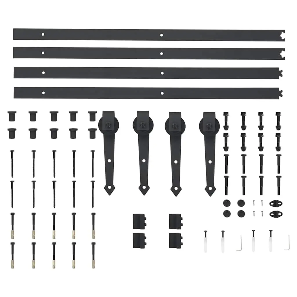 Sliding Door Hardware Kit Barn Door System 2x183cm Steel Track Rail Roller Black