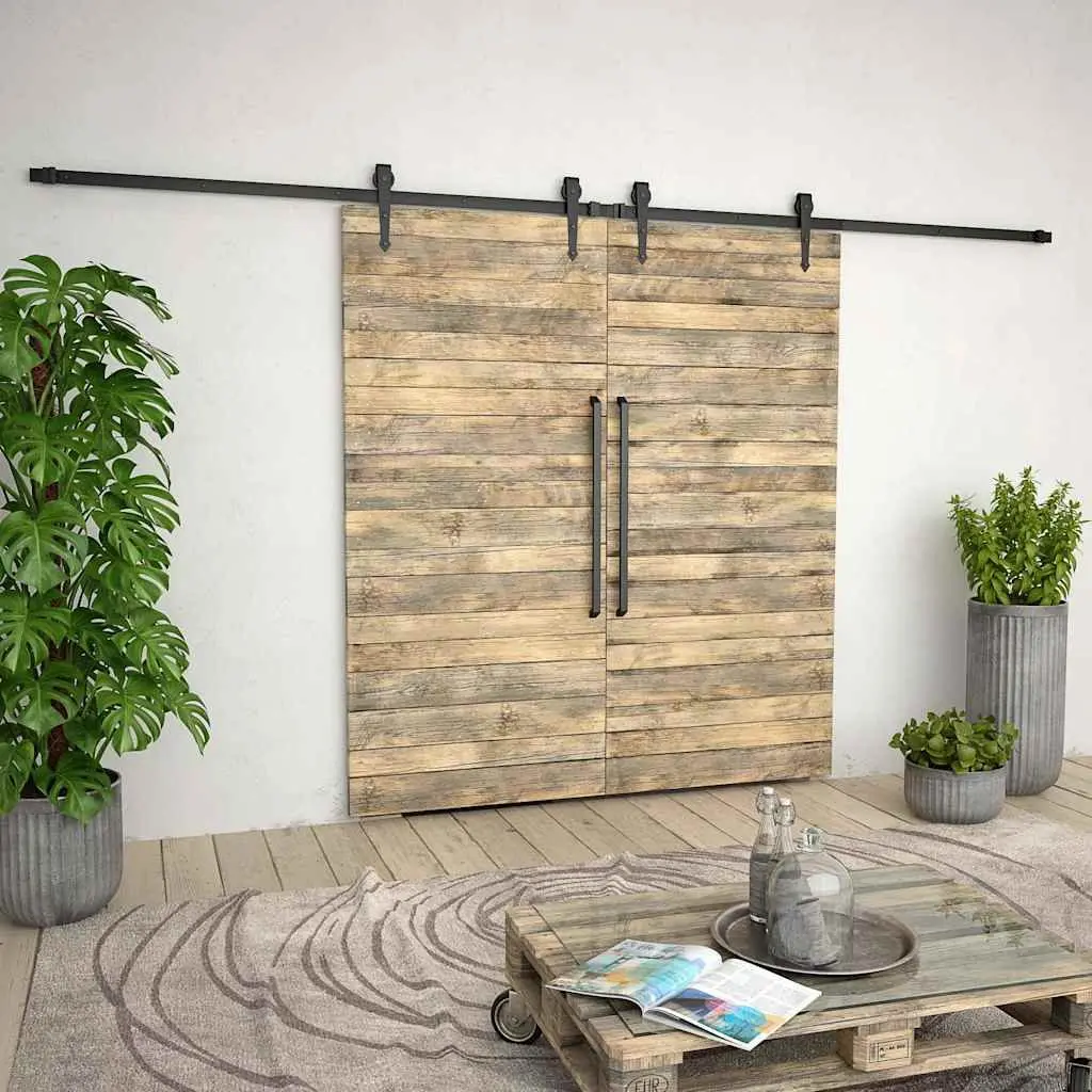 Sliding Door Hardware Kit Barn Door System 2x183cm Steel Track Rail Roller Black