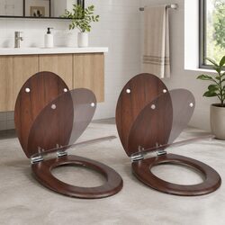 Value Pack of 2 Brown MDF Toilet Seats with Soft Close Lids