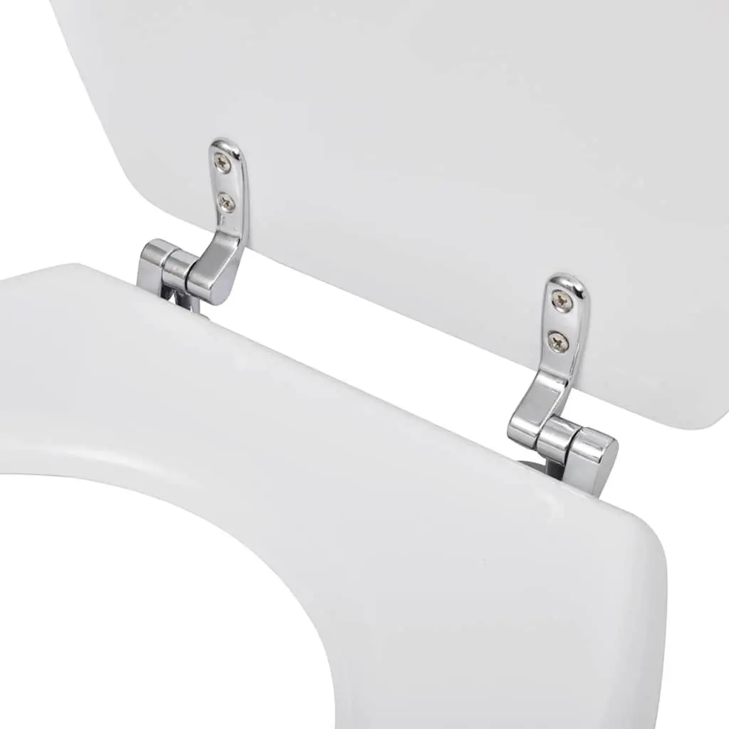 Toilet Seats with Lids 2 pcs White MDF Universal Bathroom Fixture Hinges