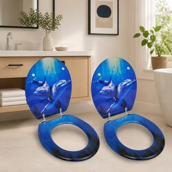 Toilet Seats with Lids 2 Pieces MDF Dolphin Design Multicolour Bathroom Fixture