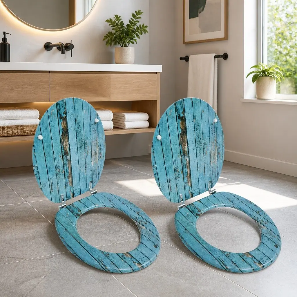 Toilet Seats with Lids 2 pcs MDF Multicolour Bathroom Fixtures