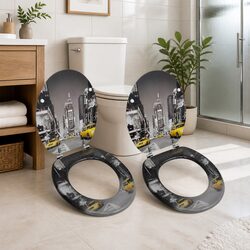 Toilet Seat with Lid MDF Multicolour Bathroom Fixture 2 Pack Adjustable Hinges