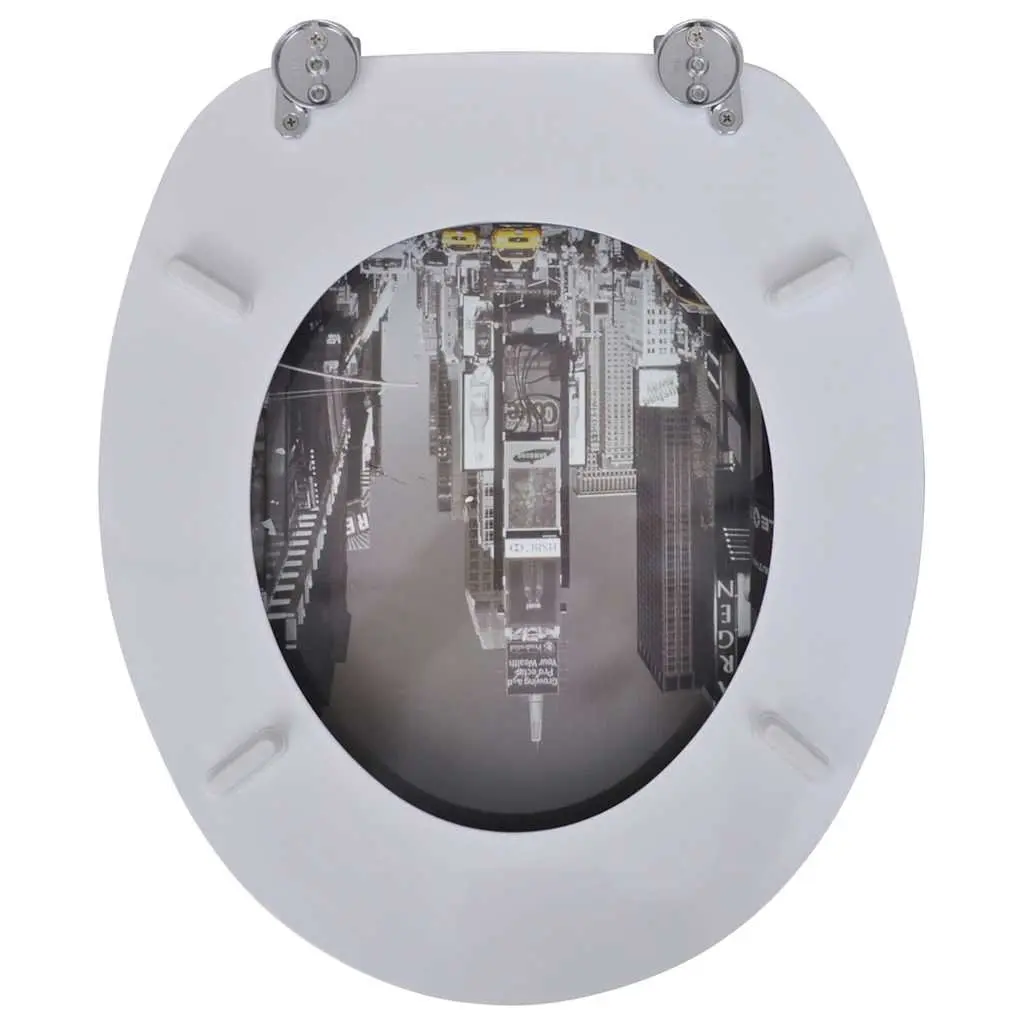 Toilet Seat with Lid MDF Multicolour Bathroom Fixture Adjustable Hinges 2 Pack