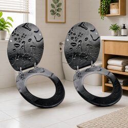 Toilet Seats with Lids 2 pcs MDF Multicolour Bathroom Fixture Hardware