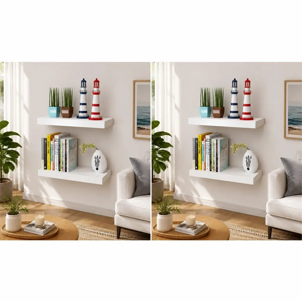 Wall Shelves Display Storage 40cm White Set of 4 Floating Shelves Home Decor