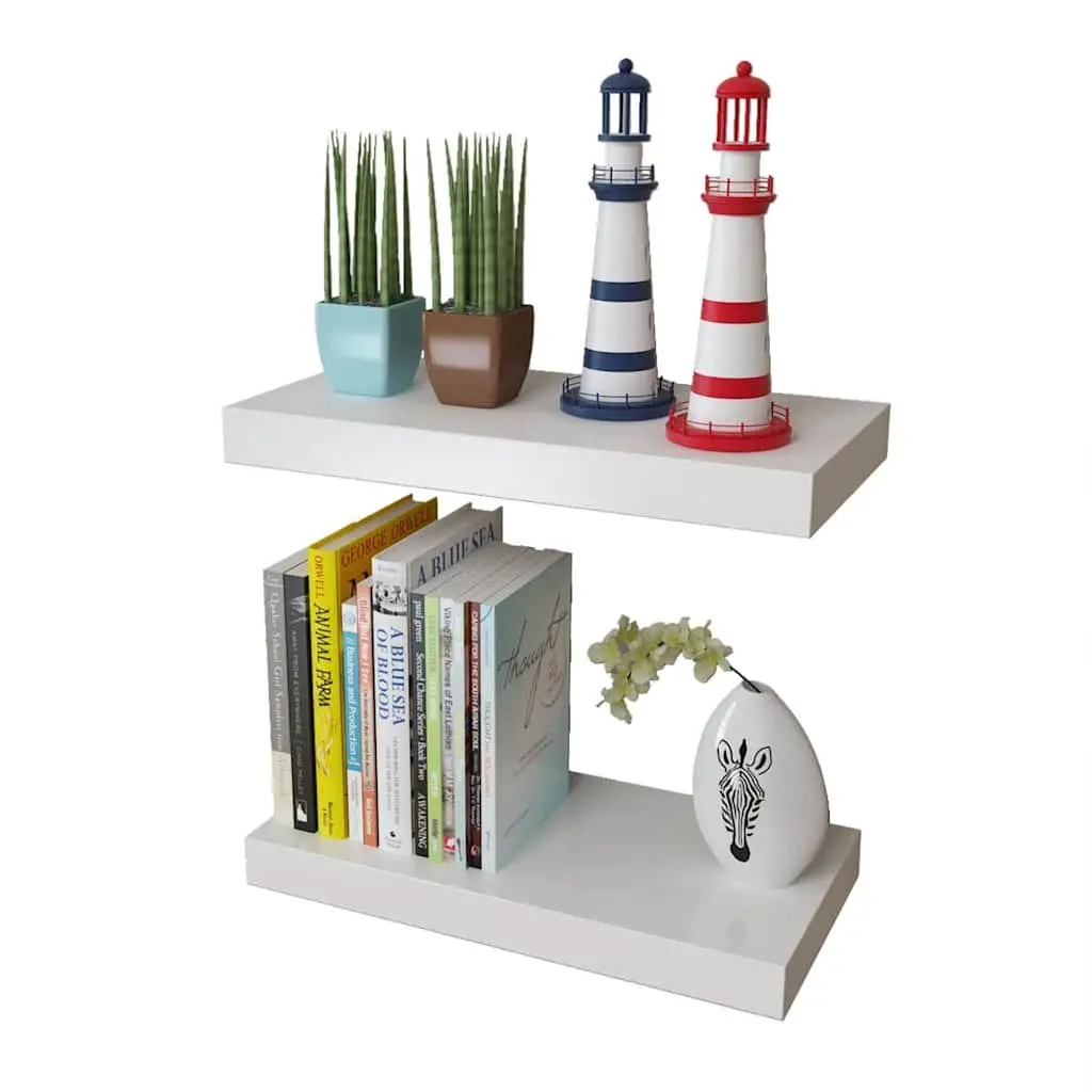 Wall Shelves Display Storage 40cm White Set of 4 Floating Shelves Home Decor