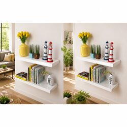 Quality 60 cm Floating Wall Shelves - 4 in White