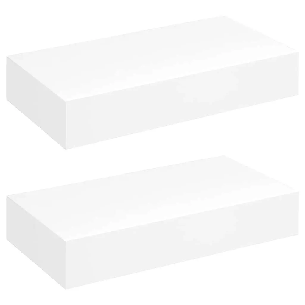 Wall Shelves with Drawer Storage 48cm White Set of 2 for Organizing and Displaying Items