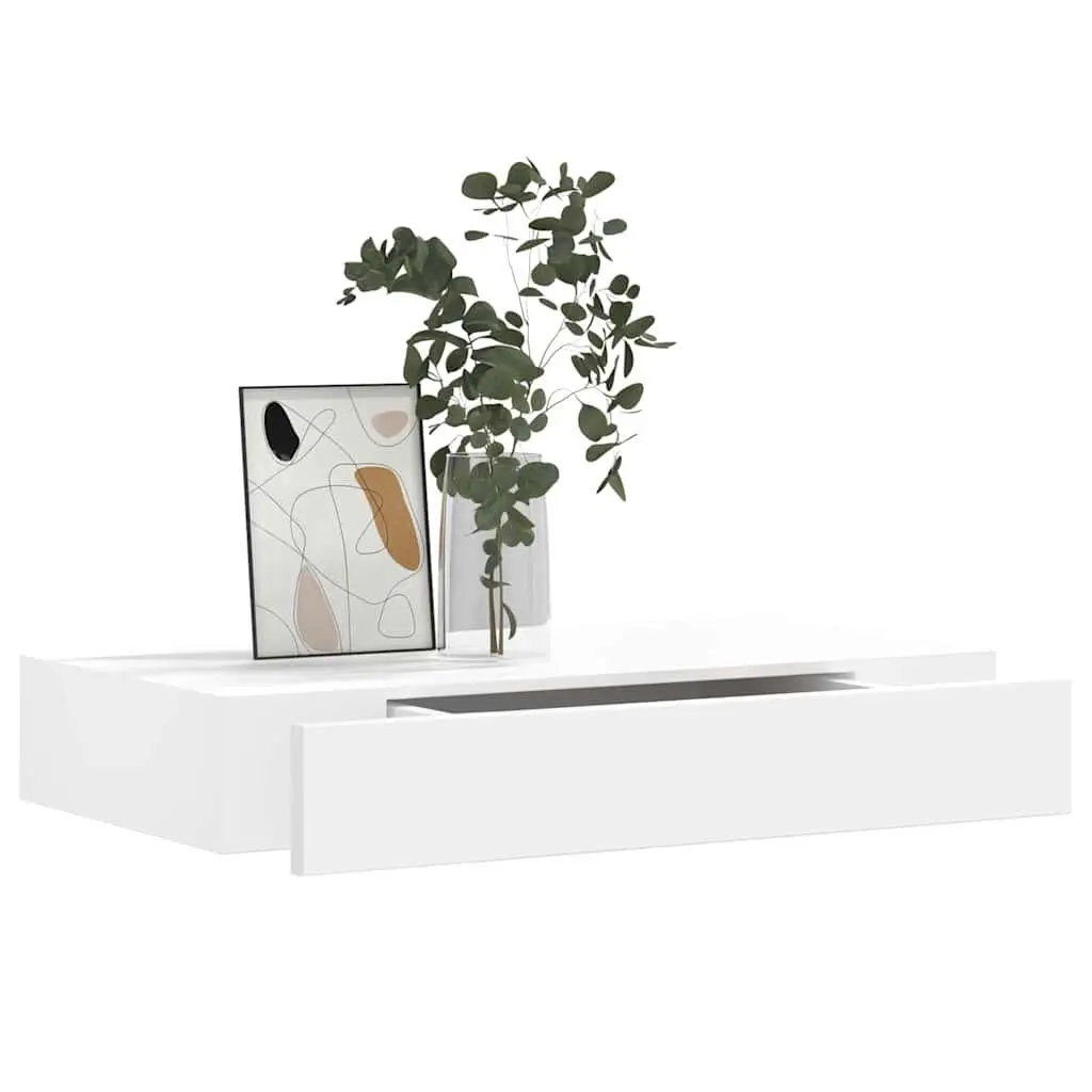 Wall Shelves with Drawer Storage 48cm White Set of 2 for Organizing and Displaying Items