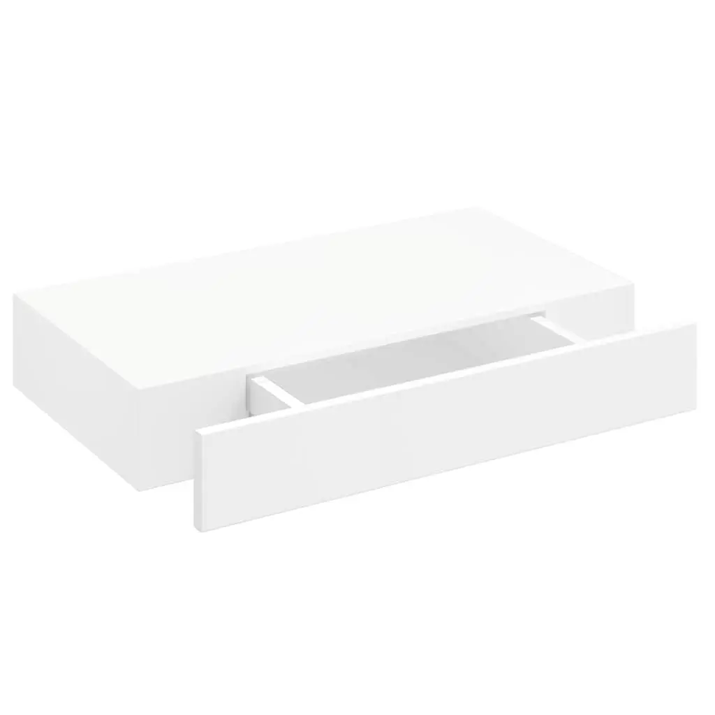 Wall Shelves with Drawer Storage 48cm White Set of 2 for Organizing and Displaying Items
