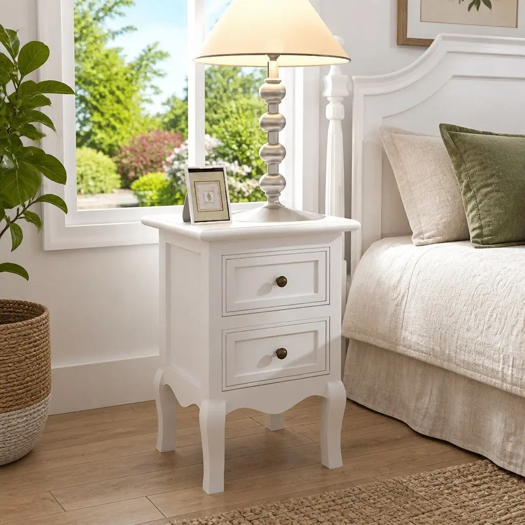 Bedside Tables Set of 4 Vintage Style White Nightstands with Drawers for Bedroom Furniture