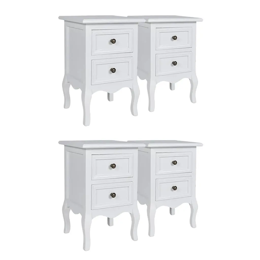 Bedside Tables Set of 4 Vintage Style White Nightstands with Drawers for Bedroom Furniture