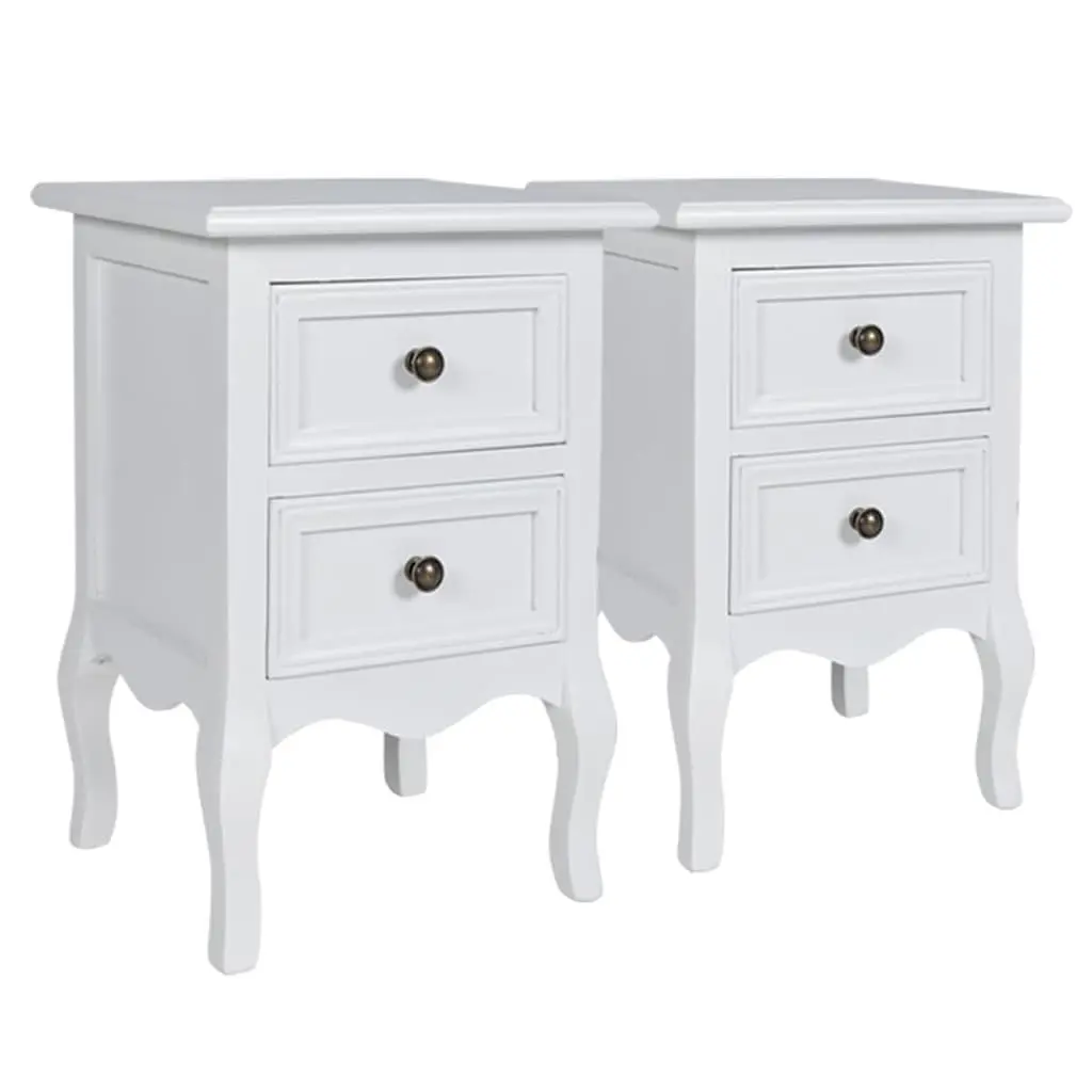 Bedside Tables Set of 4 Vintage Style White Nightstands with Drawers for Bedroom Furniture