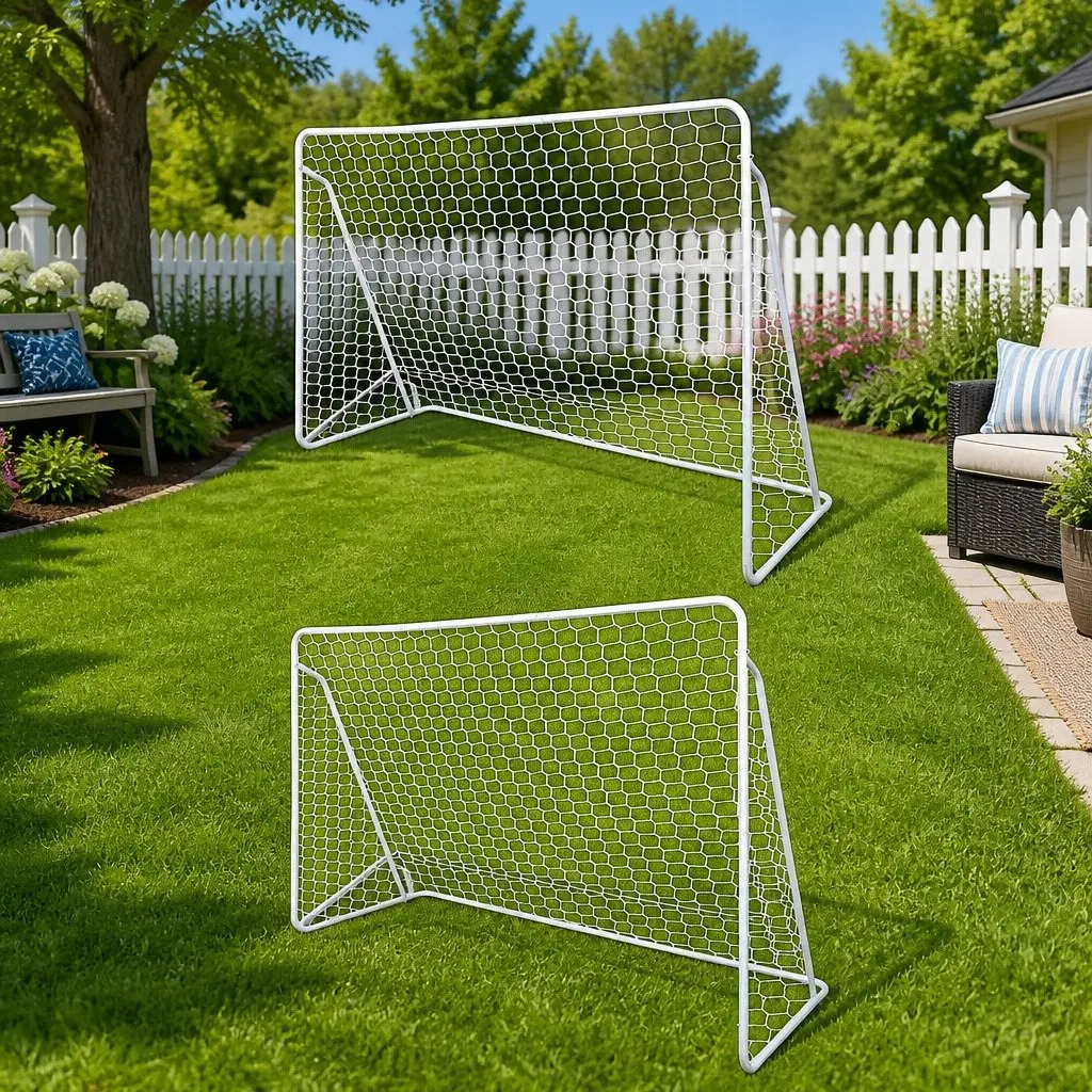 Football Goal Nets Training Competition 240x90x150cm White Set of 2