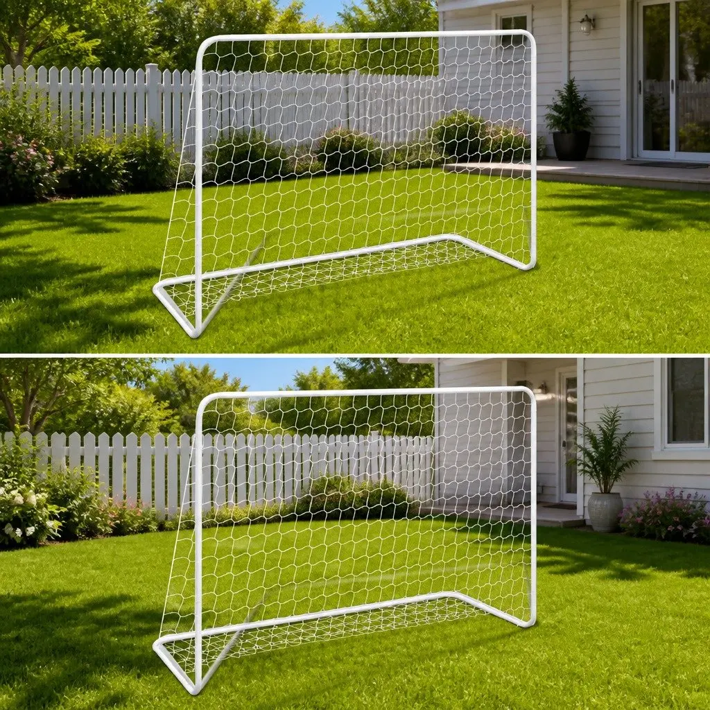 Football Goals 2 pcs Sturdy Steel Frame 182x61x122 cm White